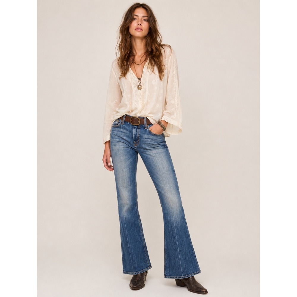 7 For All Mankind Women Flare Jeans 30 Blue A Pocket Vintage 2006 Y2K Boho Denim